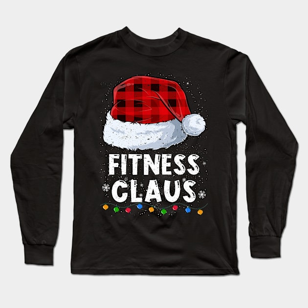 Fitness Claus Red Plaid Christmas Santa Family Matching Pajama Long Sleeve T-Shirt by tabaojohnny